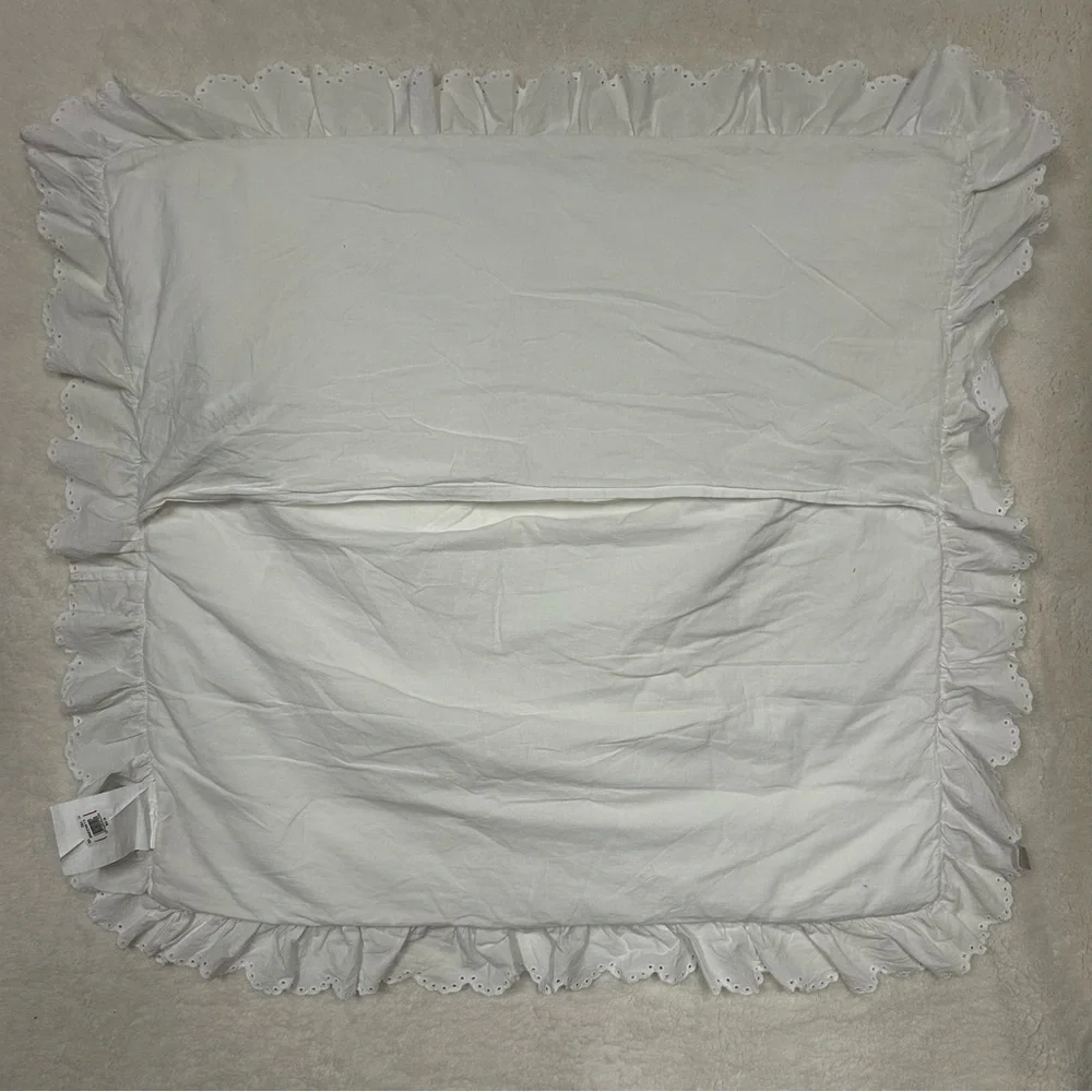 LoveShackFancy Ivory Eyelet Euro Pillow Sham Cover Ruffle Trim Floral 26